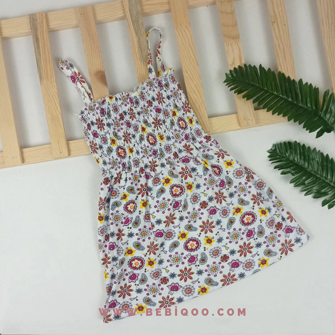 ELB-2331 Beyaz Karışık Desen Gipeli Elbise  - 1-2