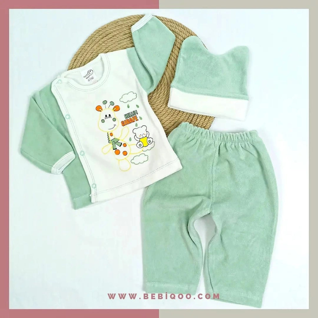 ZBN-255 ZÜRAFA BASKILI KADİFE ZIBIN SET - 0-3 / Mavi