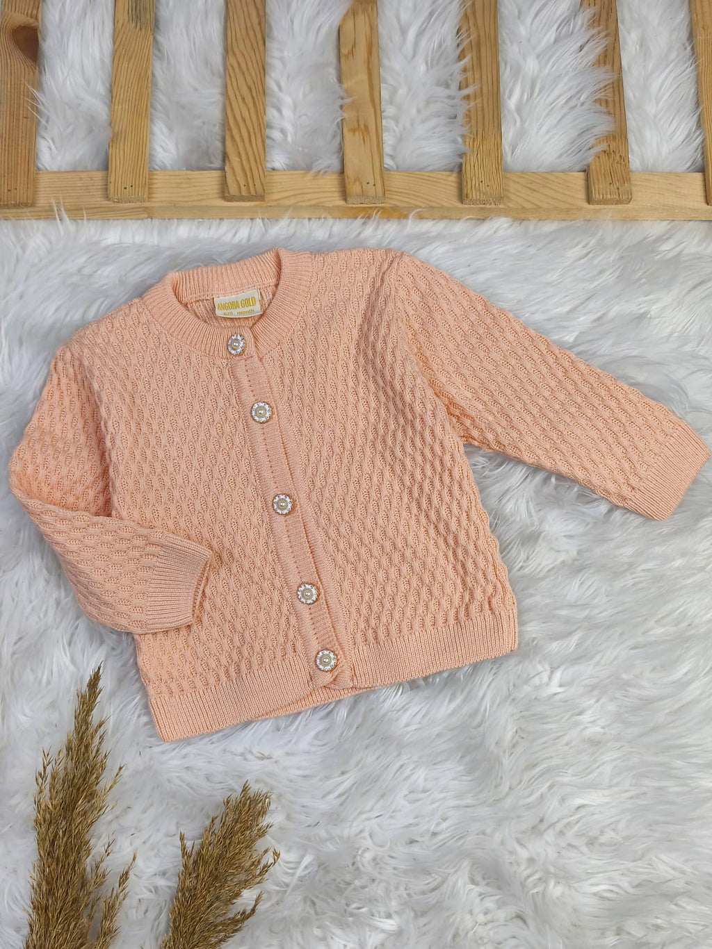 2567 ÖNDEN DÜĞMELİ TRİKO HIRKA  - Ekru / 9-12 Ay