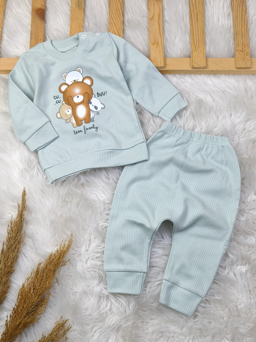 1920 SEVİMLİK AYICIKLAR PENYE TAKIM  - Yeşil / 3-6 Ay