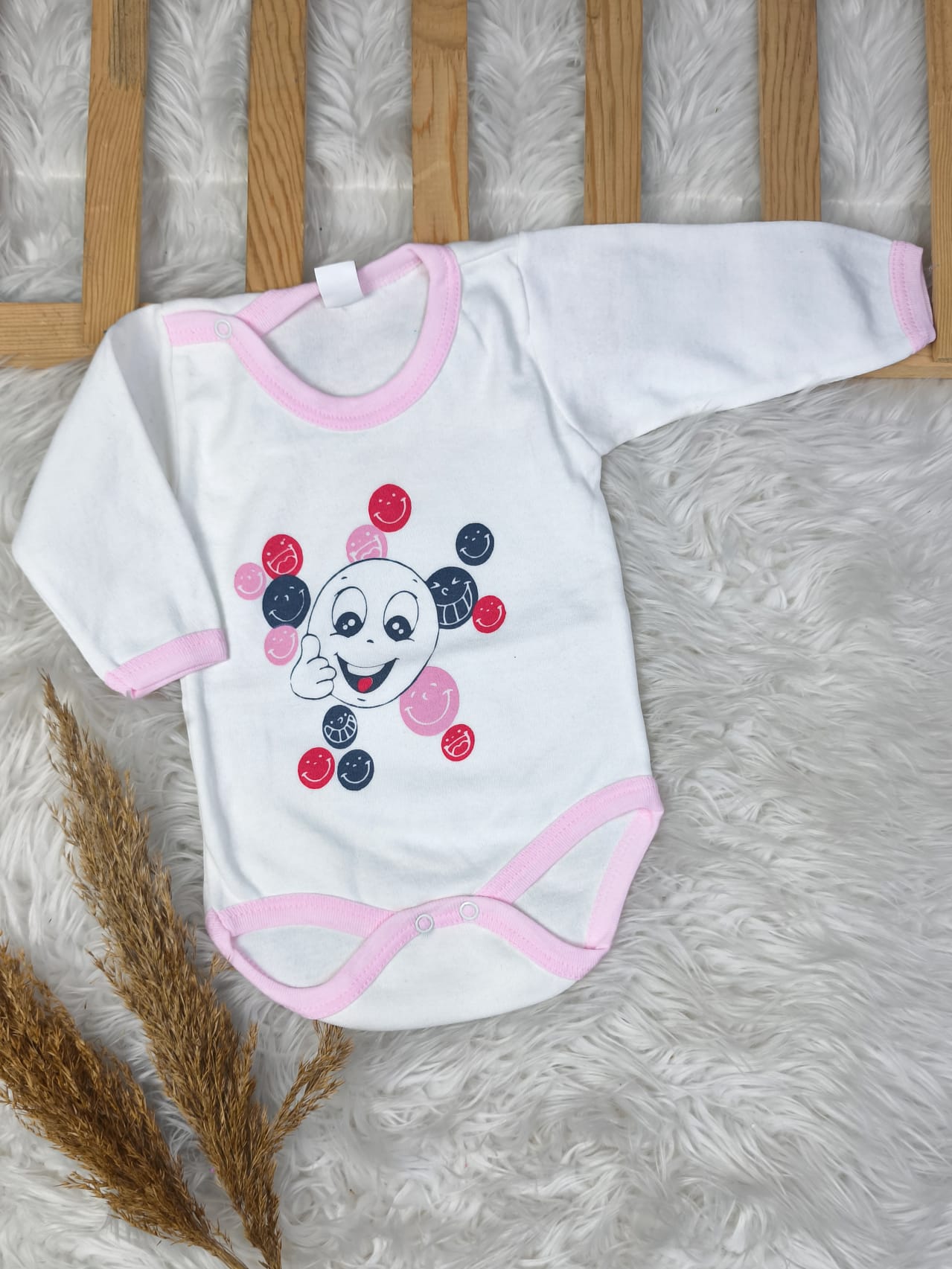 2576 EMOJİ BASKILI UZUN KOL ÇITÇITLI BADY - 3-6 Ay