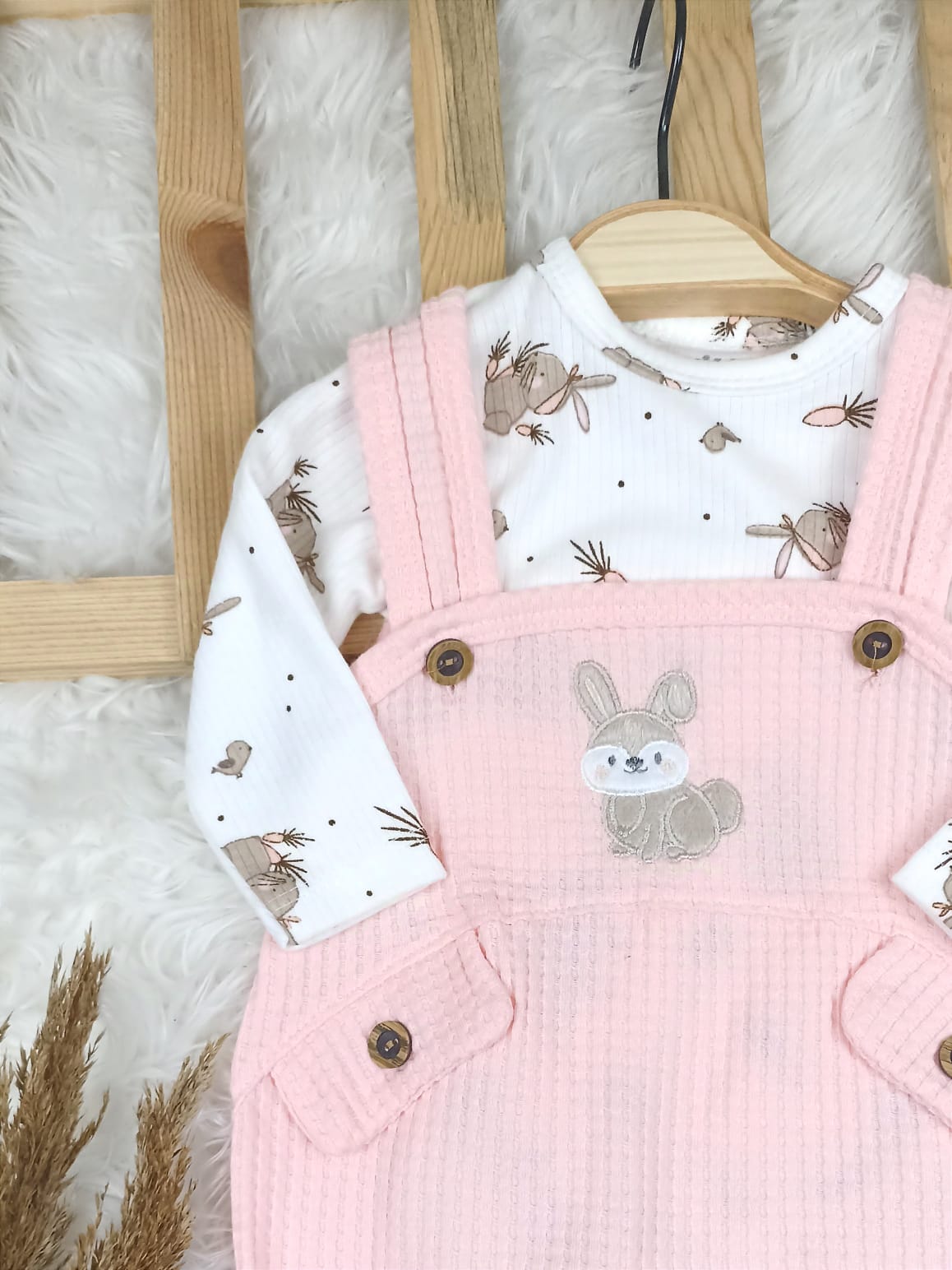 1456 TAVŞAN WAFFLE KUMAŞ SLOPET TULUM  - Somon / 6-9 Ay