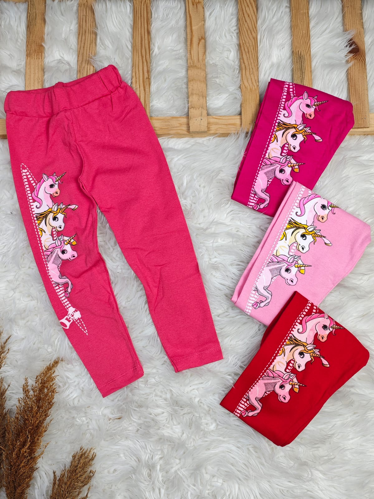 1050 UNİCORN BASKILI PENYE TAYT  - Nar çiçeği / 2-3 Yaş