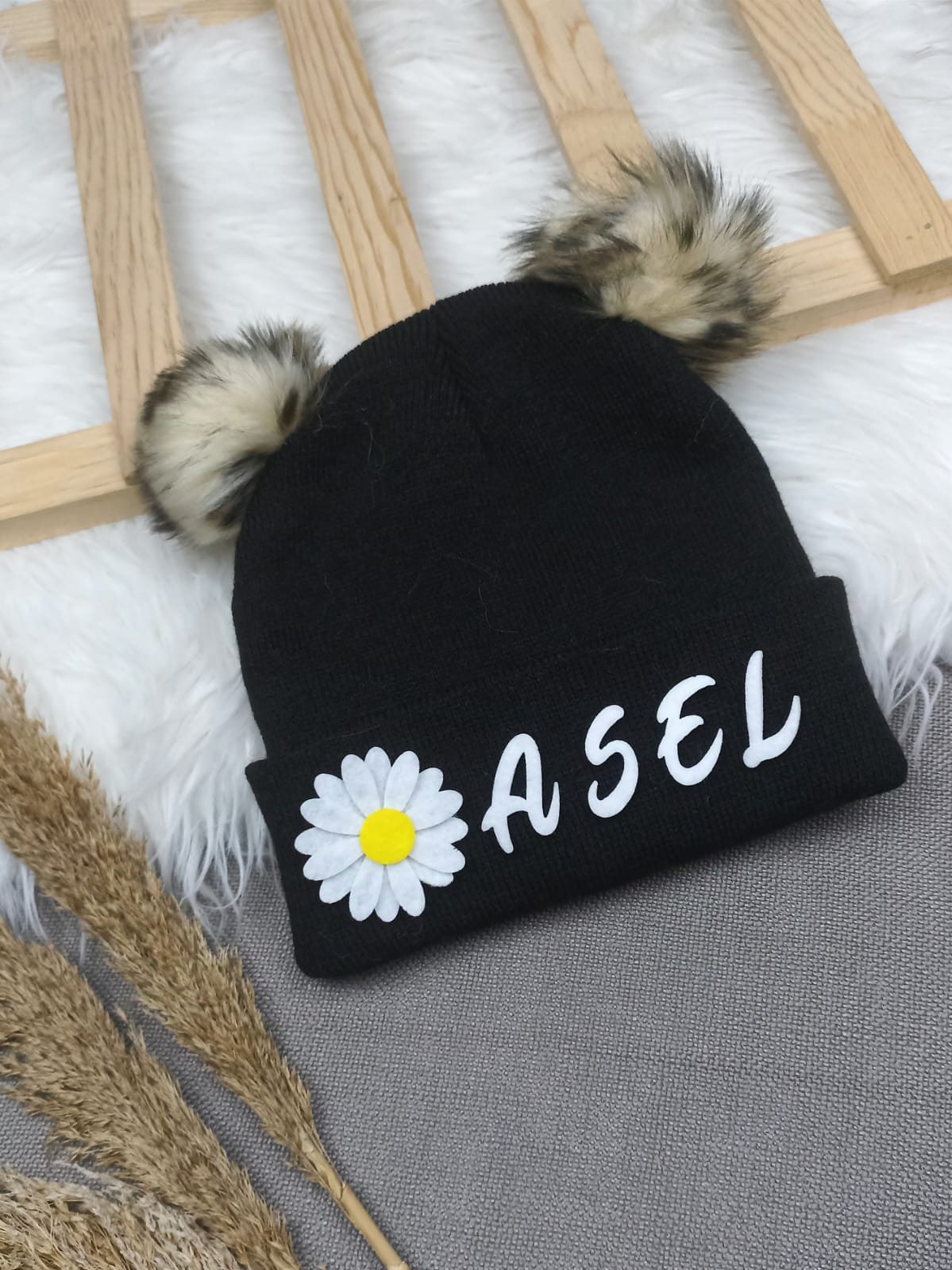 B0311 SİYAH NATUREL İSME ÖZEL TRİKO BERE  - 8