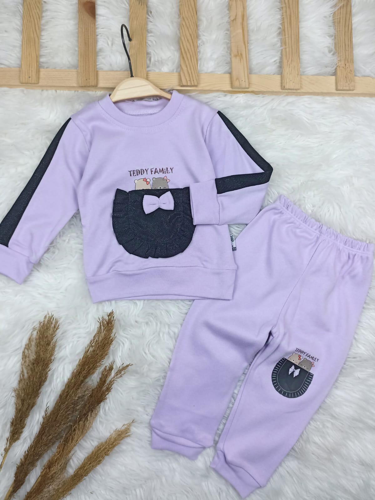 4310 TEDYY KANGURU CEP MEVSİMLİK KIZ TAKIM  - bej / 1 Yaş