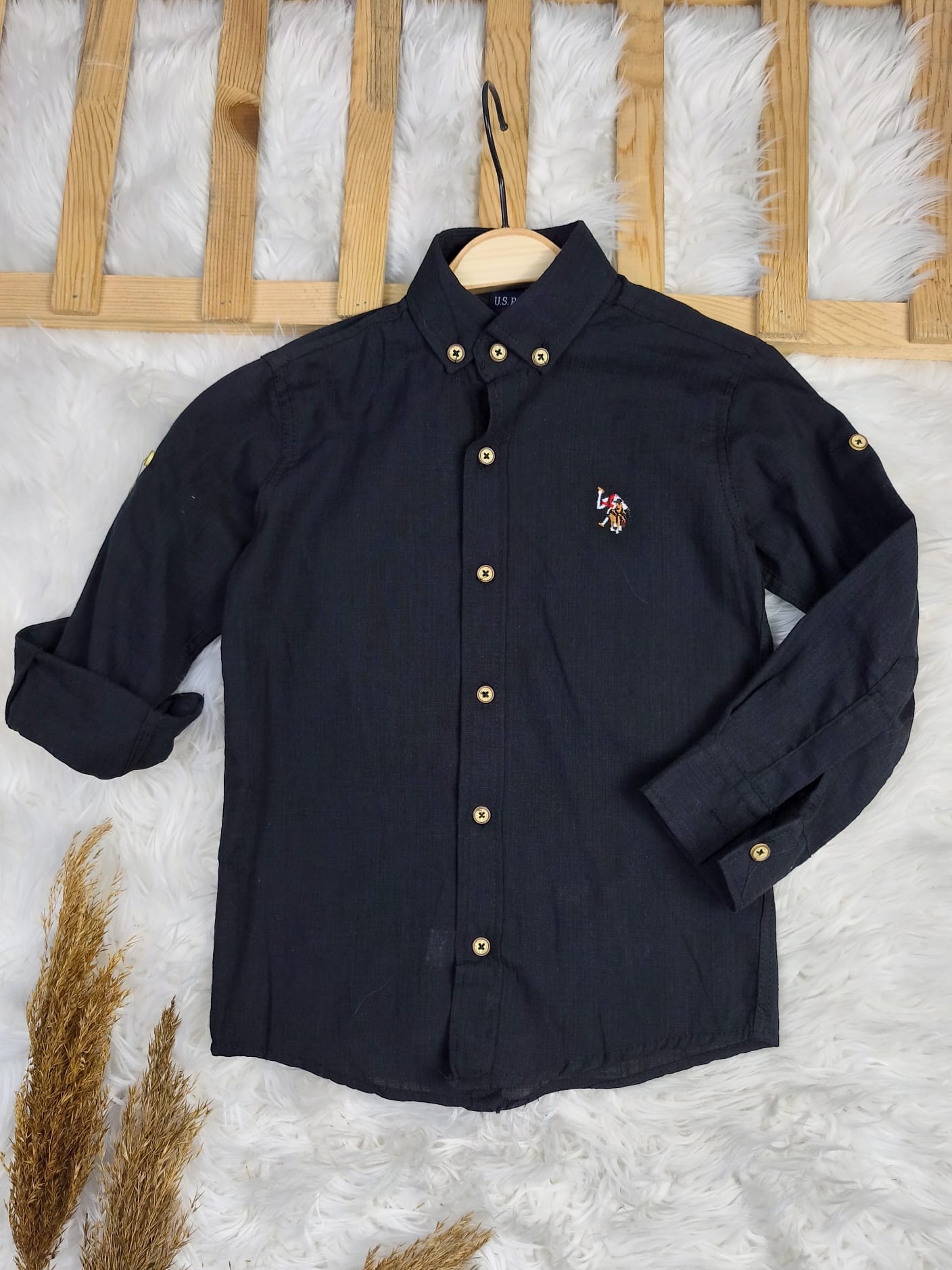 9109 US ARMALI KETEN GÖMLEK  - Yeşil / 2-3 Yaş