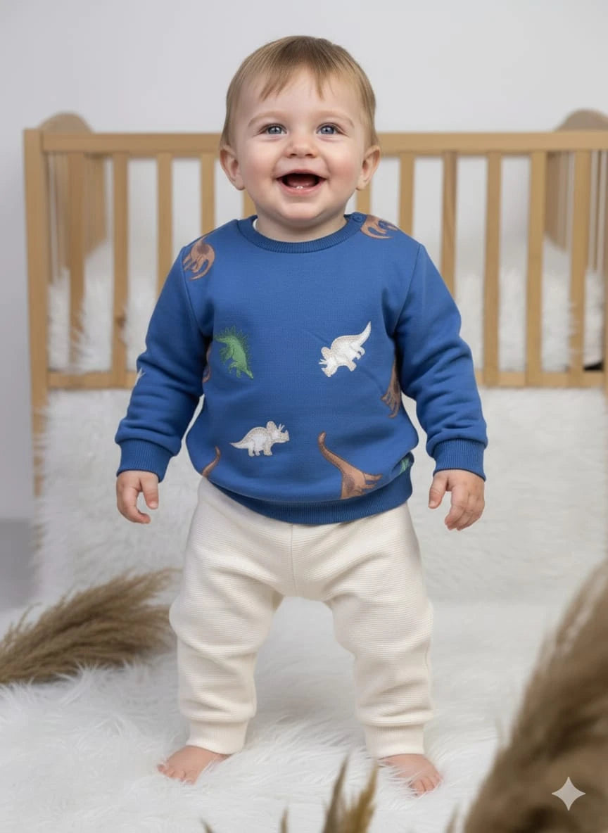 1916 SEVİMLİ DİNO  MEVSİMLİK TAKIM  - Lacivert / 6-9 Ay