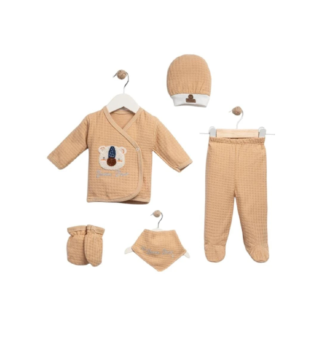 425025 BEAR WAFFLE ORGANİK 5'Lİ HASTANE ÇIKIŞI SETİ  - Kahve / 0-3 Ay