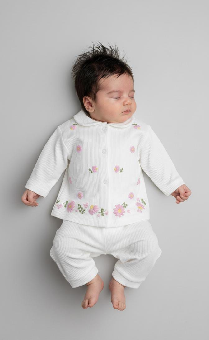 1927 BEBE YAKA PAPATYA DESEN ÖNDEN ÇITÇITLI TAKIM  - Somon / 0-3 Ay