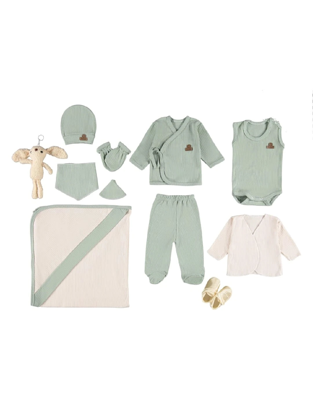 422476 ORGANİK RAPORLU 1O'LU HASTANE ÇIKIŞI SETİ  - Yeşil / 0-3 Ay