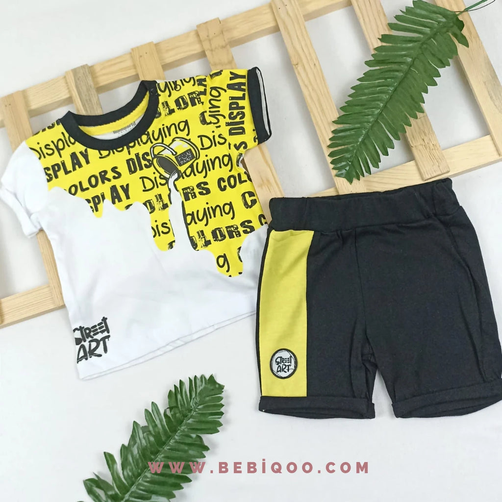 1875 Yazı Boya Desenli Şortlu Takım  - 9-12