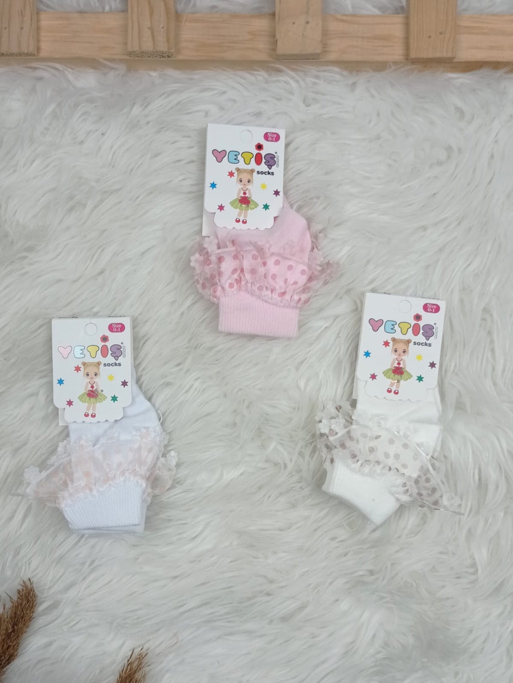 3368 KIZ BEBEK DANTEL DETAYLI ÇPORAP  - Beyaz / 0-1 yaş