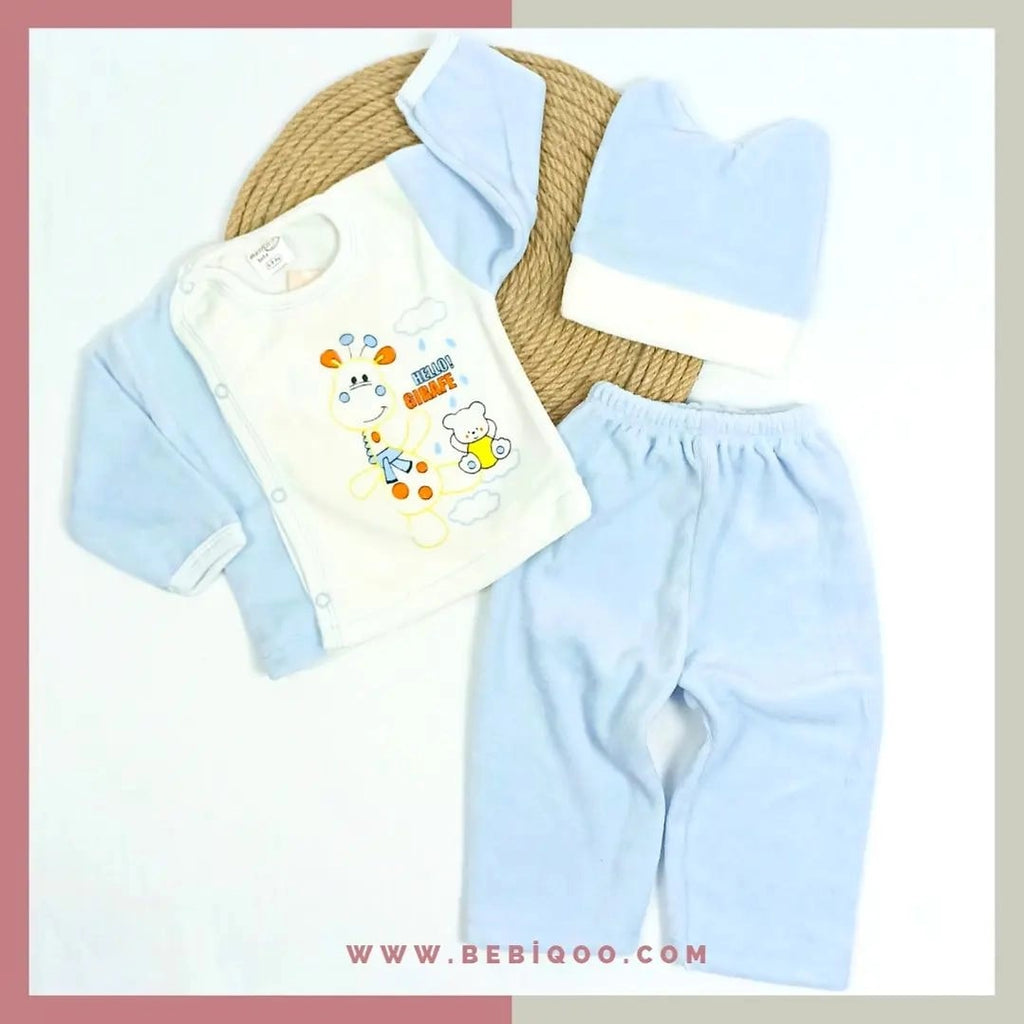 ZBN-255 ZÜRAFA BASKILI KADİFE ZIBIN SET - 0-3 / Kahve