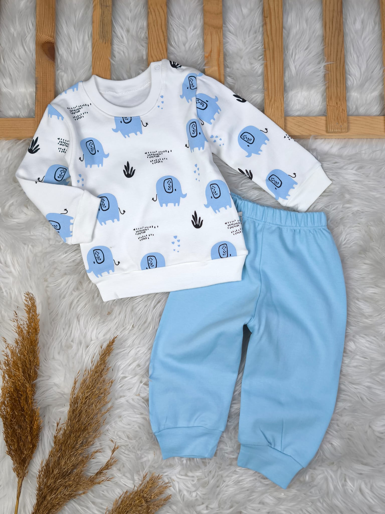 1866 FİL BASKILI MEVSİMLİK TAKIM  - Mavi / 6-9 Ay
