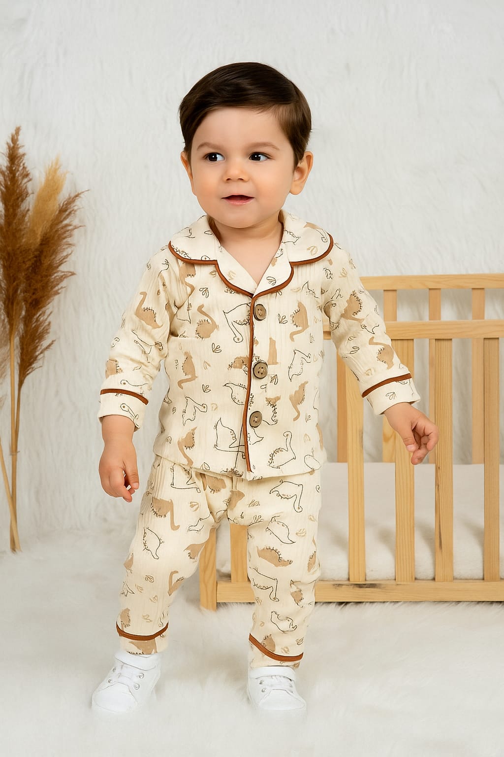 4458  AYICIK ÖNDEN DÜĞMELİ BİYELİ PİJAMA TAKIMI  - 1 Yaş