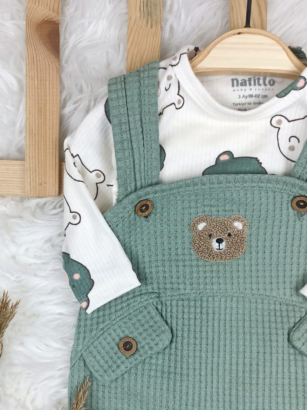 1444 AYICIK WAFFLE KUMAŞ SLOPET TULUM  - Yeşil / 6-9 Ay