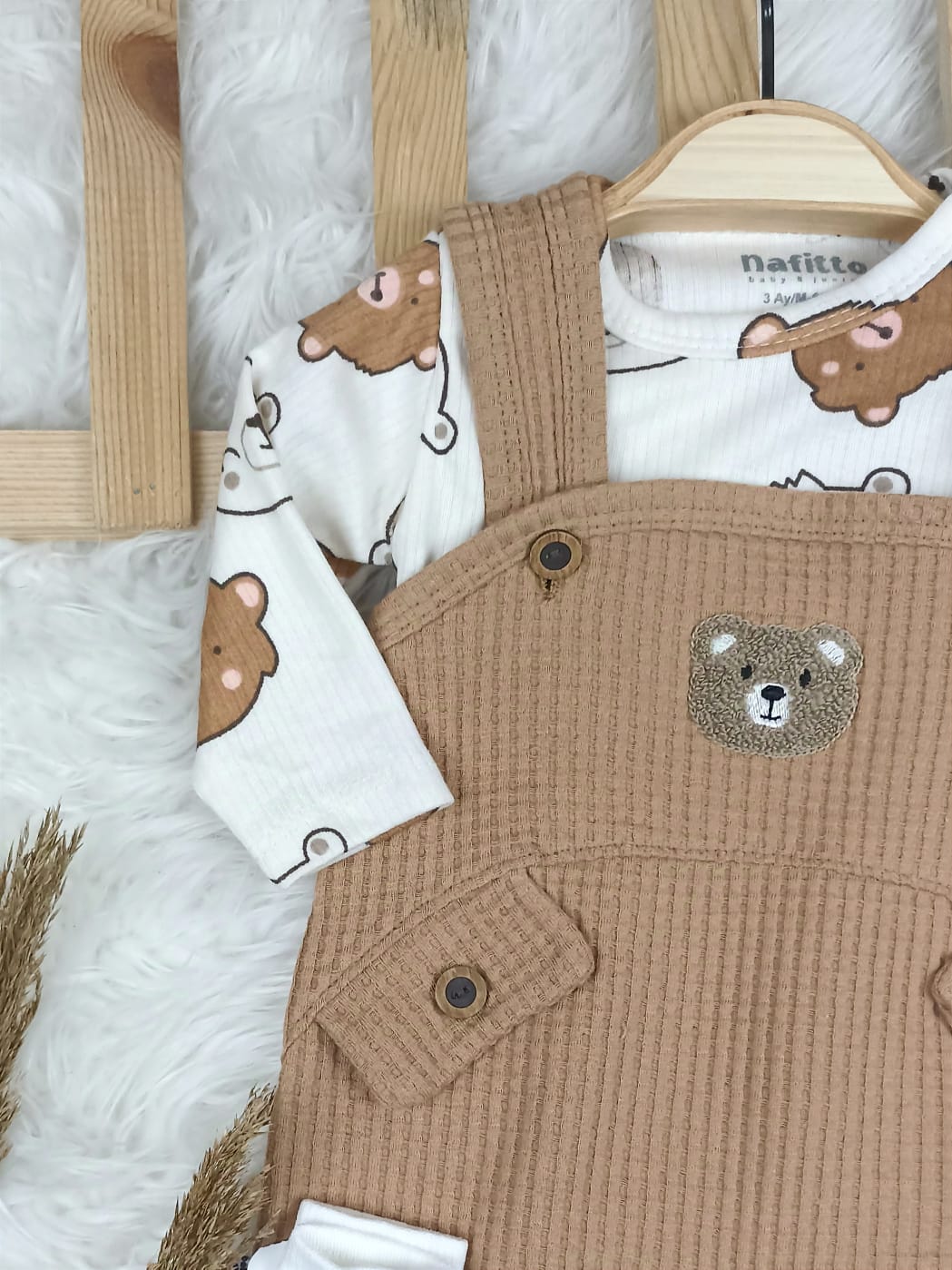 1444 AYICIK WAFFLE KUMAŞ SLOPET TULUM  - Kahve / 3-6 Ay