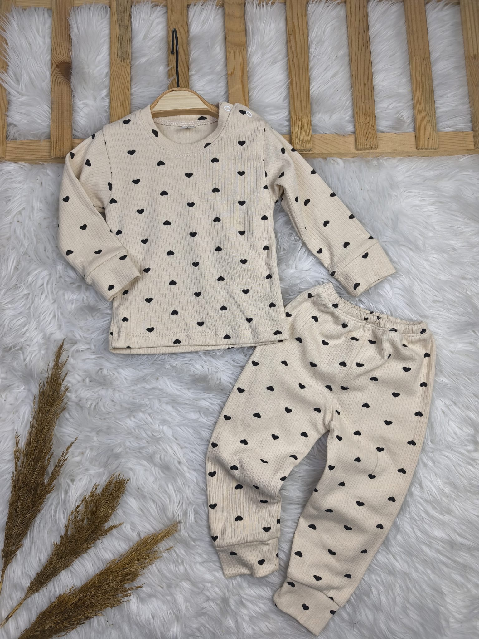 1661 KALP DESEN OMUZDAN ÇITÇITLI MEVSİMLİK TAKIM  - Kırmızı / 3 Yaş