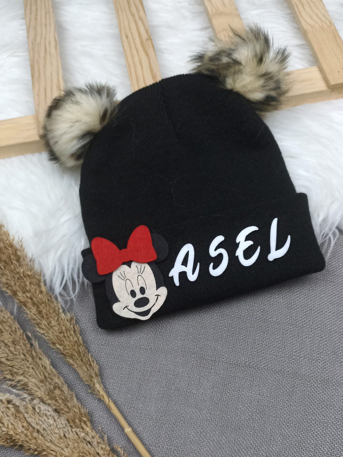 B0311 SİYAH NATUREL İSME ÖZEL TRİKO BERE  - 2