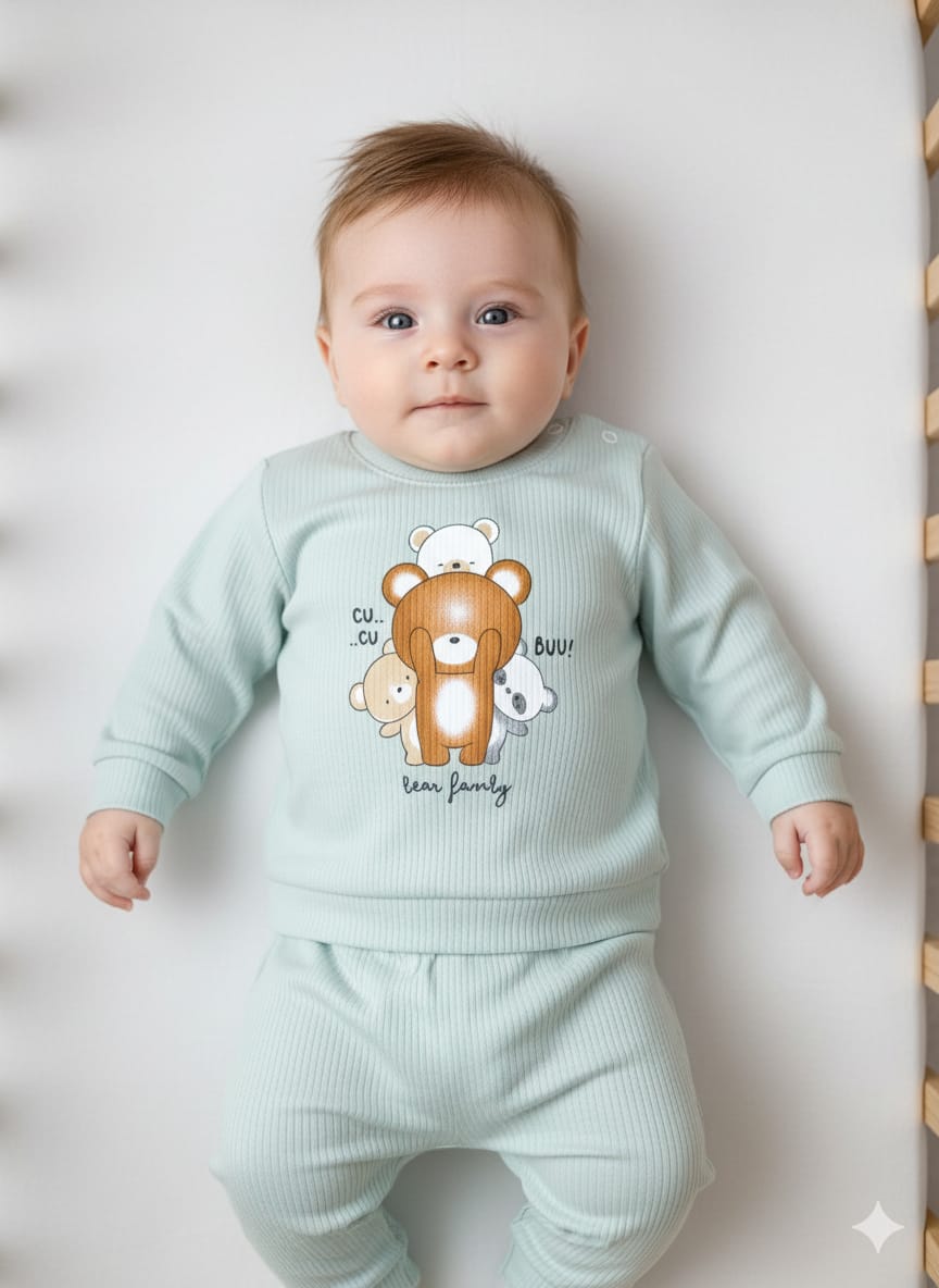 1920 SEVİMLİK AYICIKLAR PENYE TAKIM  - Yeşil / 0-3 Ay