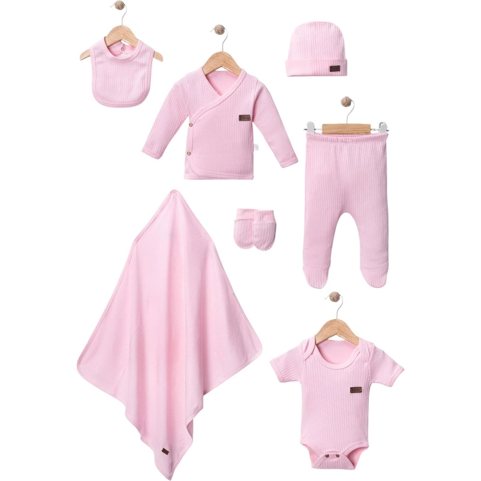 444782 RAPORLU DÜZ RENK 7'Lİ HASTANE ÇIKIŞI SETİ  - Pembe / 0-3 Ay