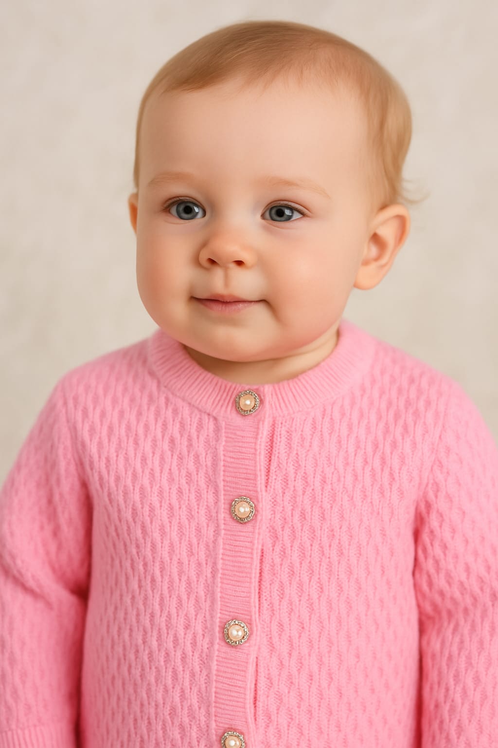 2567 ÖNDEN DÜĞMELİ TRİKO HIRKA  - Pembe / 6-9 Ay