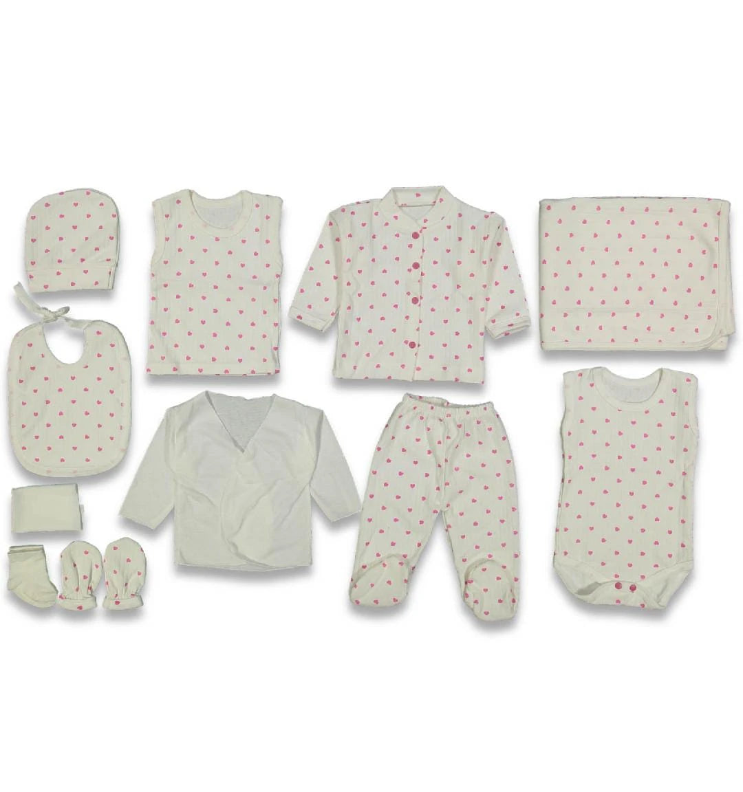 KALP DESEN RAPORLU 10'LU HASTANE ÇIKIŞI SETİ  - Pembe