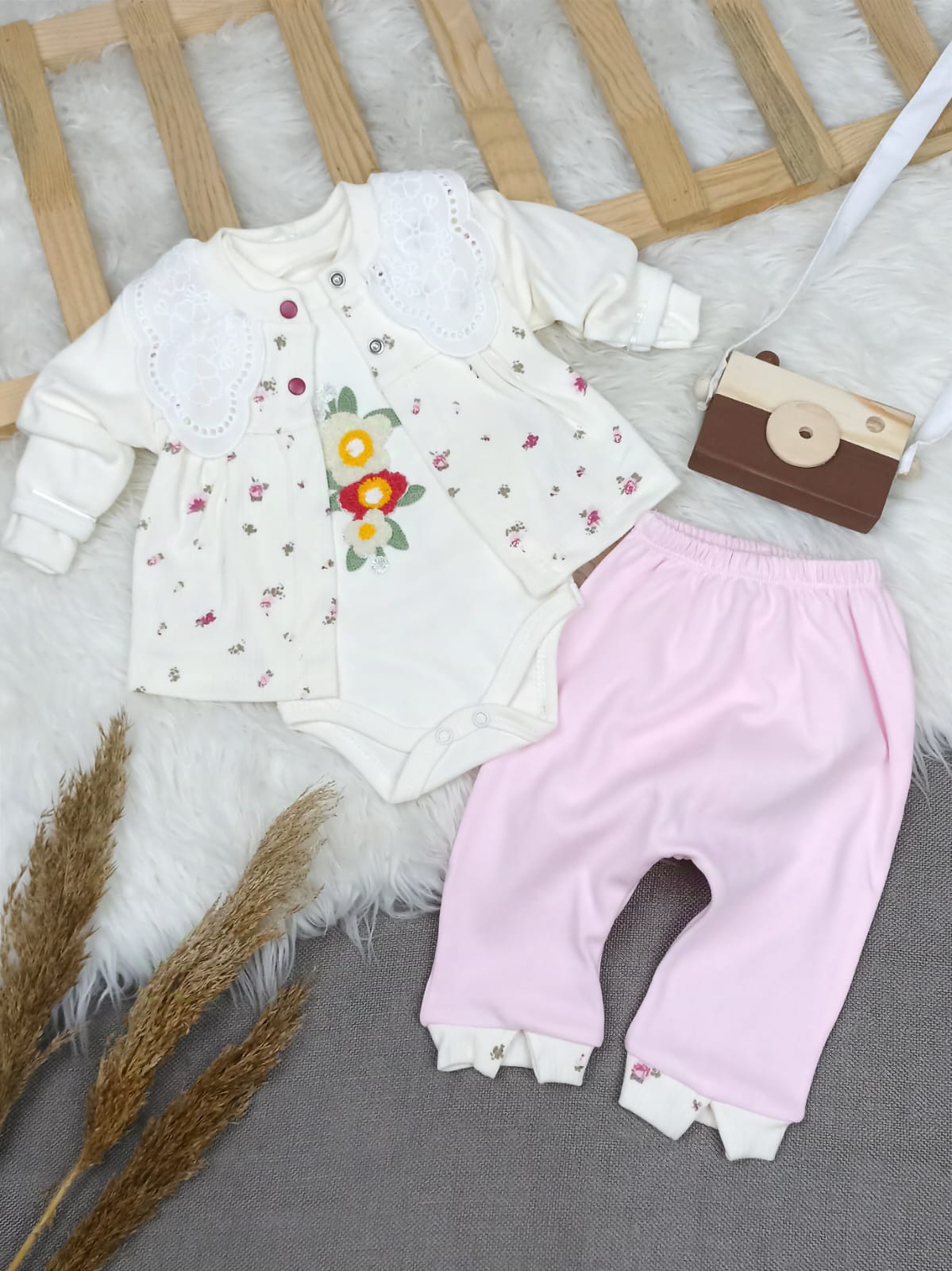 TKM-1512 PUNCH NAKIŞLI FİSTO YAKA HIRKALI ÇİÇEKLİ TAKIM  - 3-6