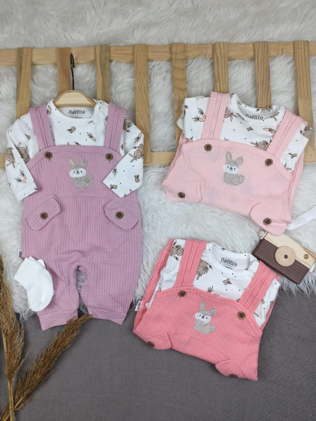 1456 TAVŞAN WAFFLE KUMAŞ SLOPET TULUM  - Gül kurusu / 9-12 Ay