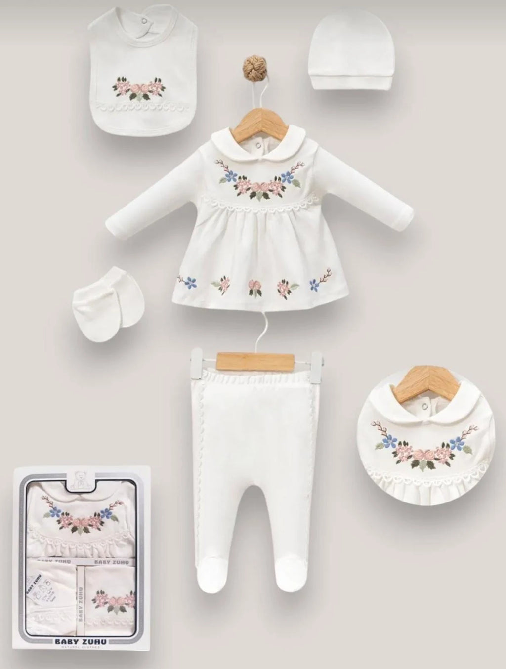 2453 ÇİÇEK NAKIŞLI 5'Lİ HASTANE ÇIKIŞI SETİ