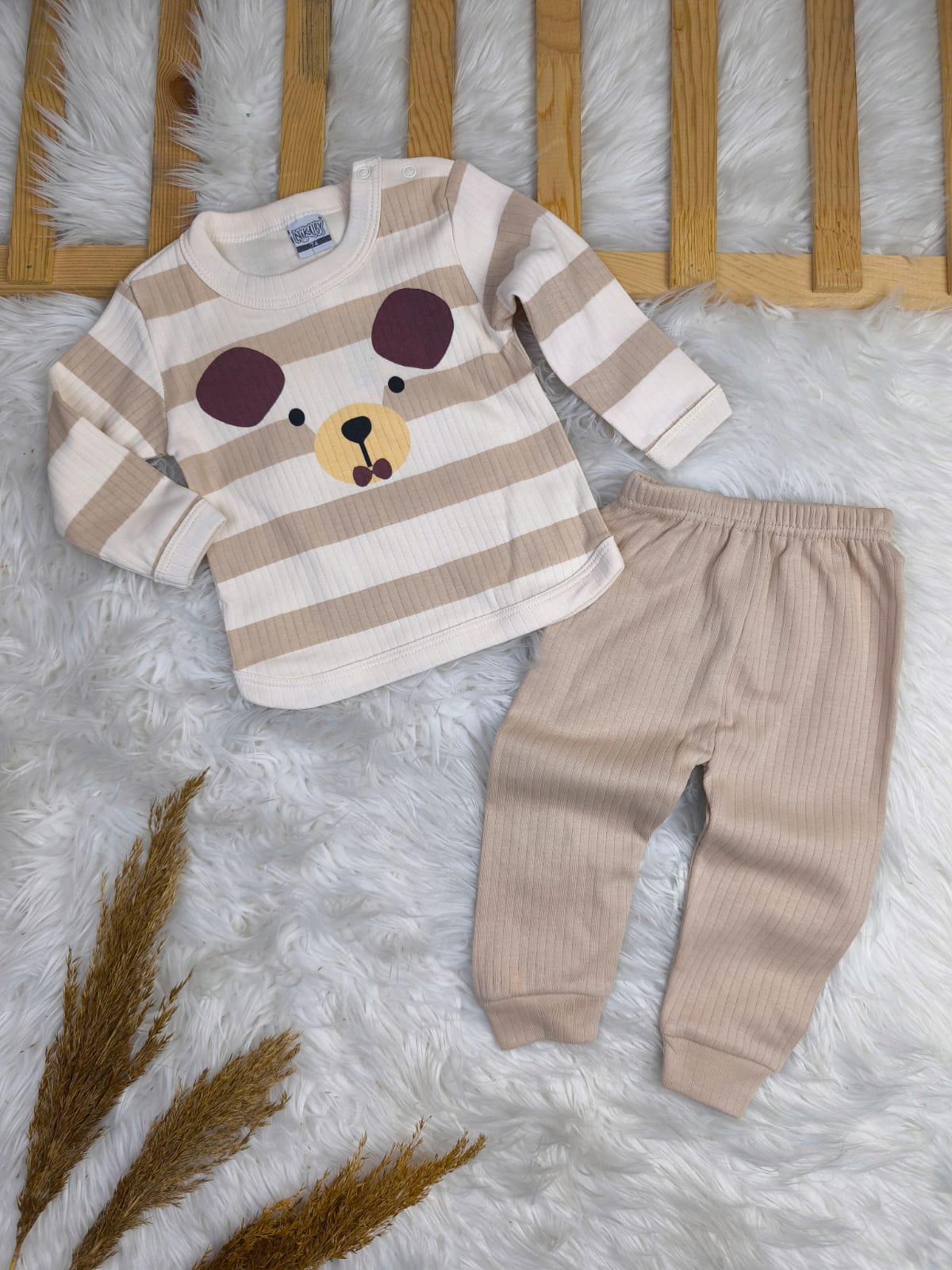 1884 ÇİZGİLİ MEVSİMLİK TAKIM  - Kiremit / 12-18 Ay