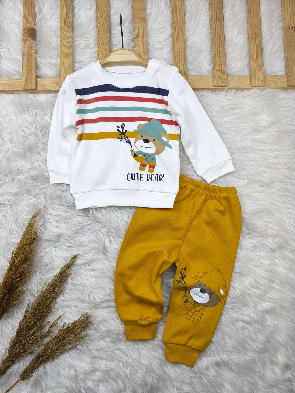 1949 CUTE BEAR ÇİZGİLİ MEVSİMLİK TAKIM  - Lacivert / 9-12 Ay