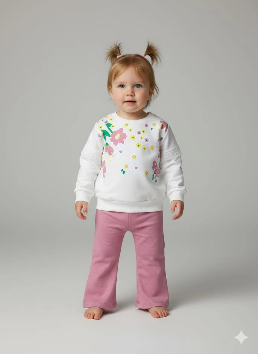 1921 ÇİÇEKLİ KOL DANTEL DETAYLI ISPANYOL PAÇA TAKIM - Turuncu / 6-9 Ay