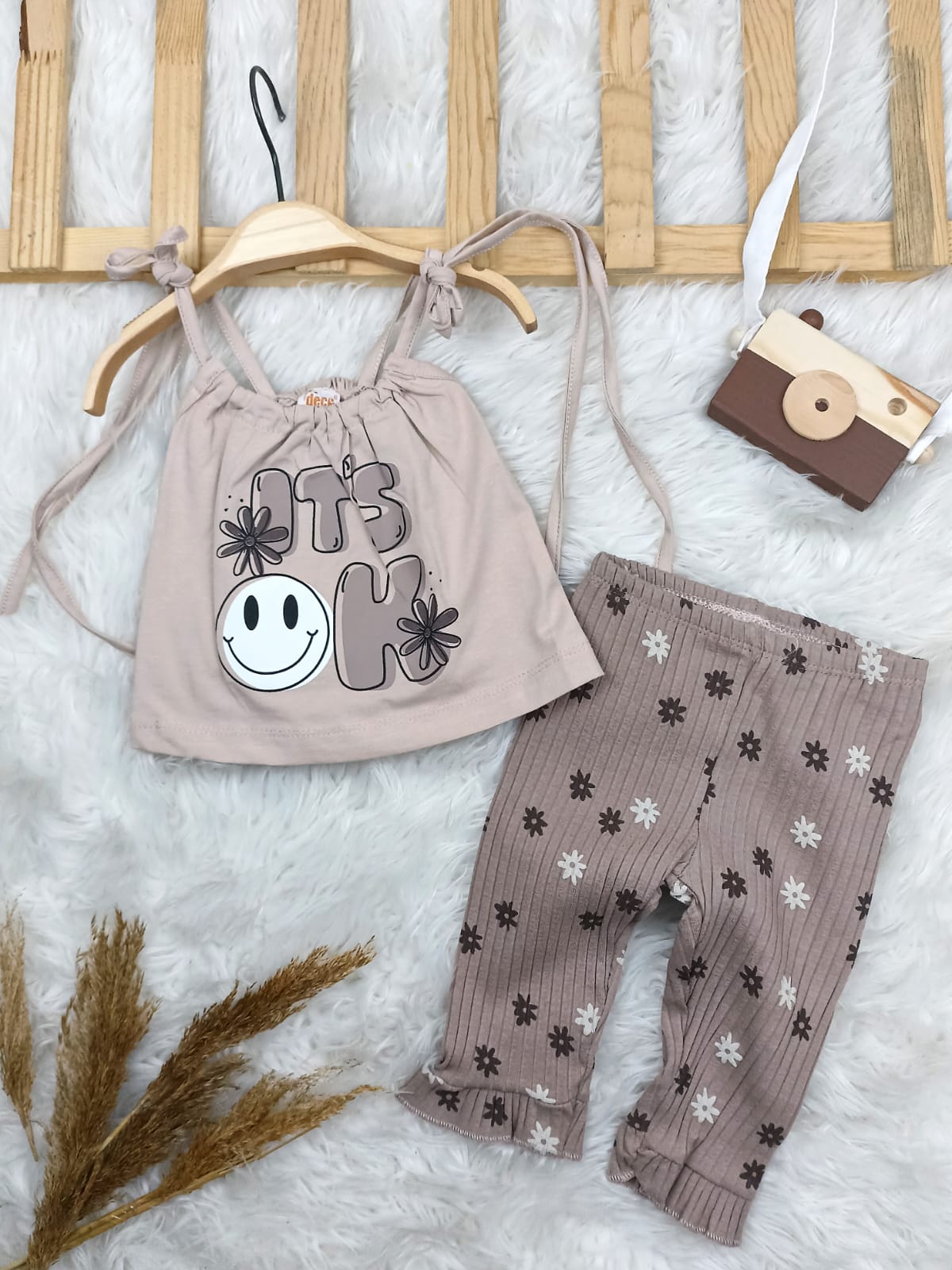 1652 ITS OK YAZILI İP ASKILI TAYTLI TAKIM  - Pembe / 12-18 Ay