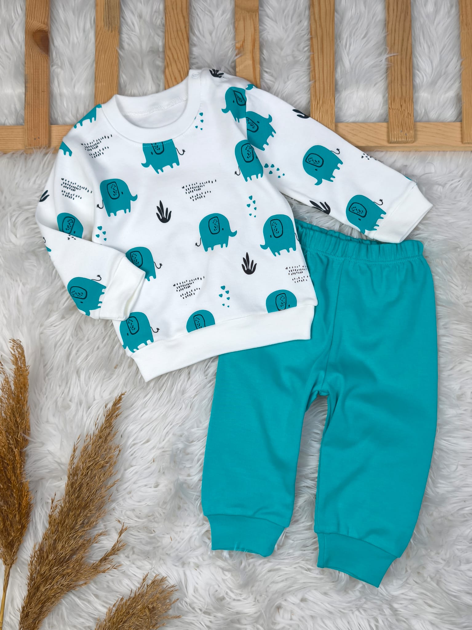 1866 FİL BASKILI MEVSİMLİK TAKIM  - Mavi / 12-18 Ay