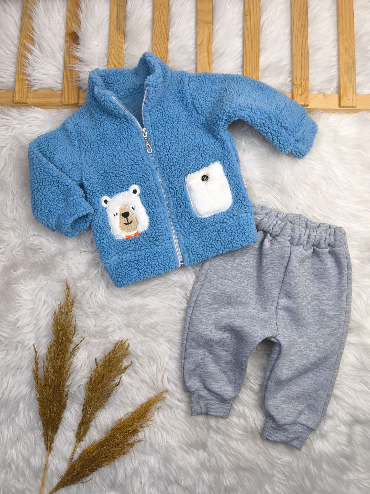 1880 AYICIK NAKIŞLI FERMUARLI WELSOFT KIŞLIK TAKIM  - Yeşil / 12-18 Ay