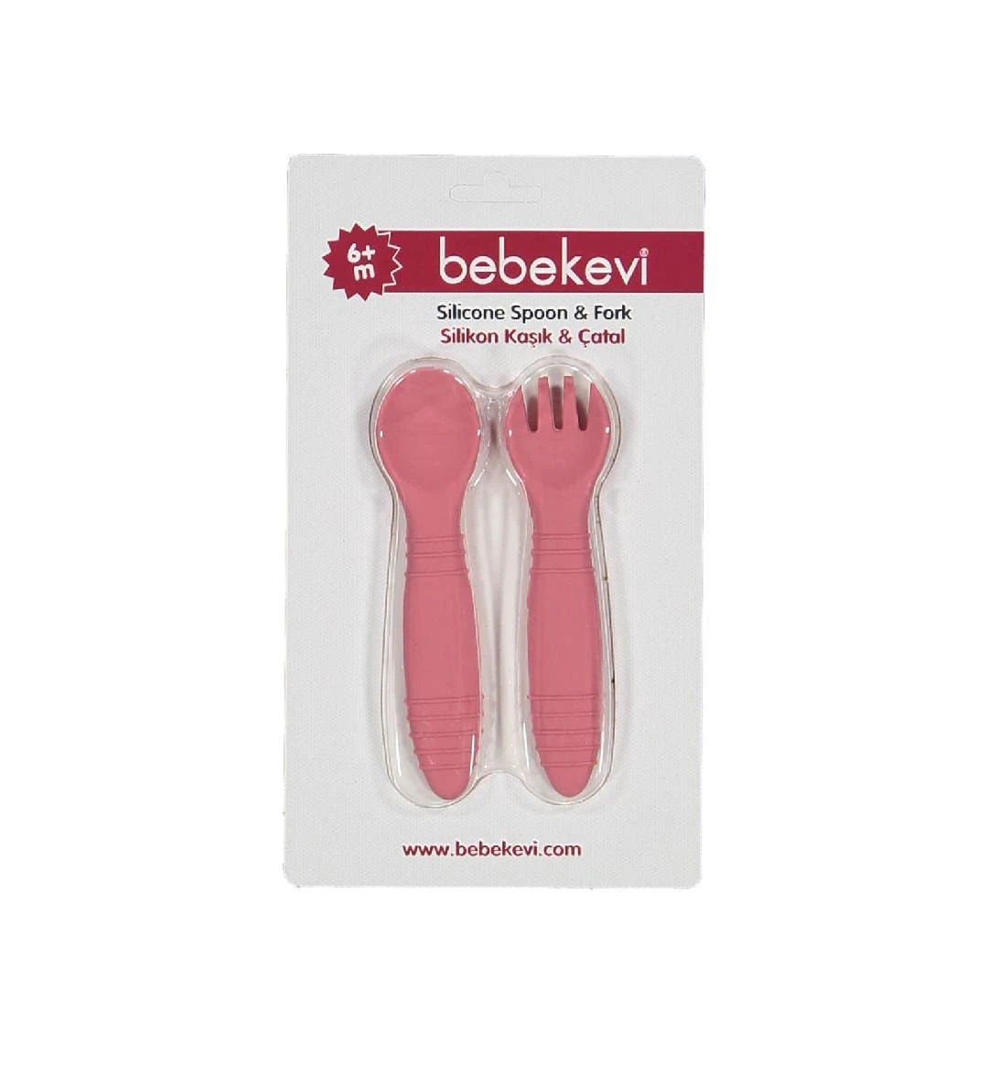 355040 BEBEKEVİ SLİKON KAŞIK-ÇATAL SETİ  - Pembe