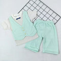 TKM-1856 Fitil Kumaş Sahte Yelekli Şortlu Takım  - Mint Yeşil / 9-12