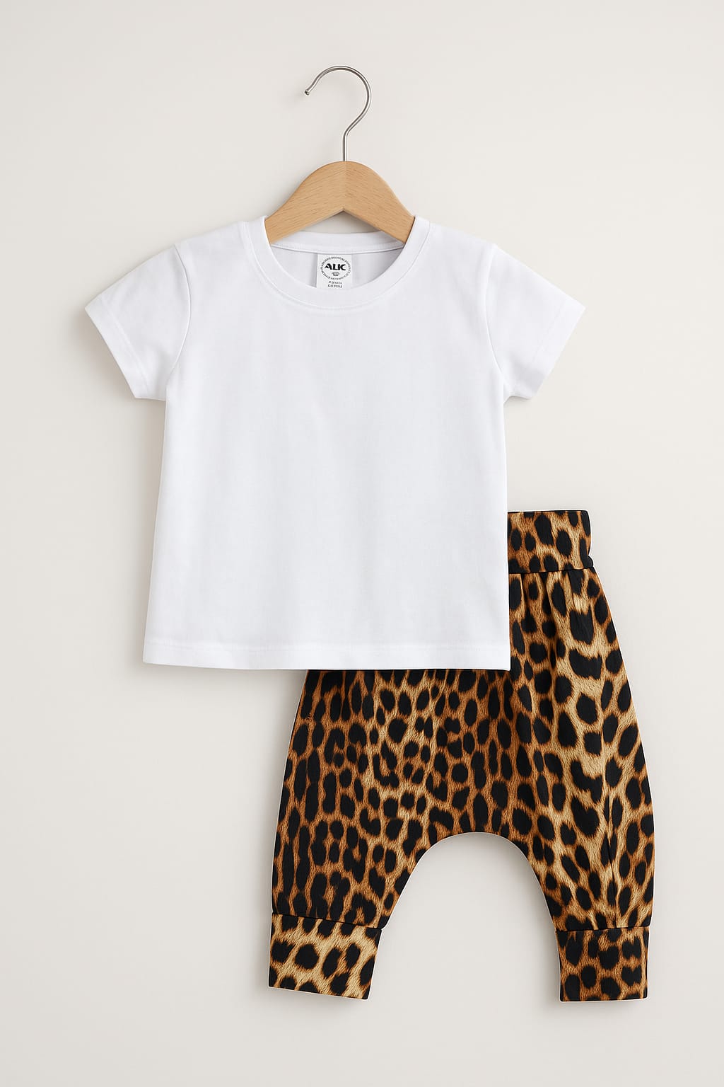 10388 LEOPAR DESEN ŞALVAR TAKIM  - Beyaz / 1 Yaş
