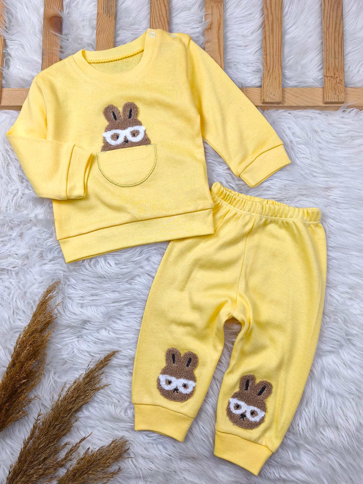 1944 GÖZLÜKLÜ TAVŞAN PUNCH NAKIŞLI TAKIM - Lila / 6-9 Ay