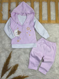 1891 KAPŞONLU YELEKLİ AY YILDIZ NAKIŞLI 3'LÜ TAKIM  - Lila / 9-12 Ay