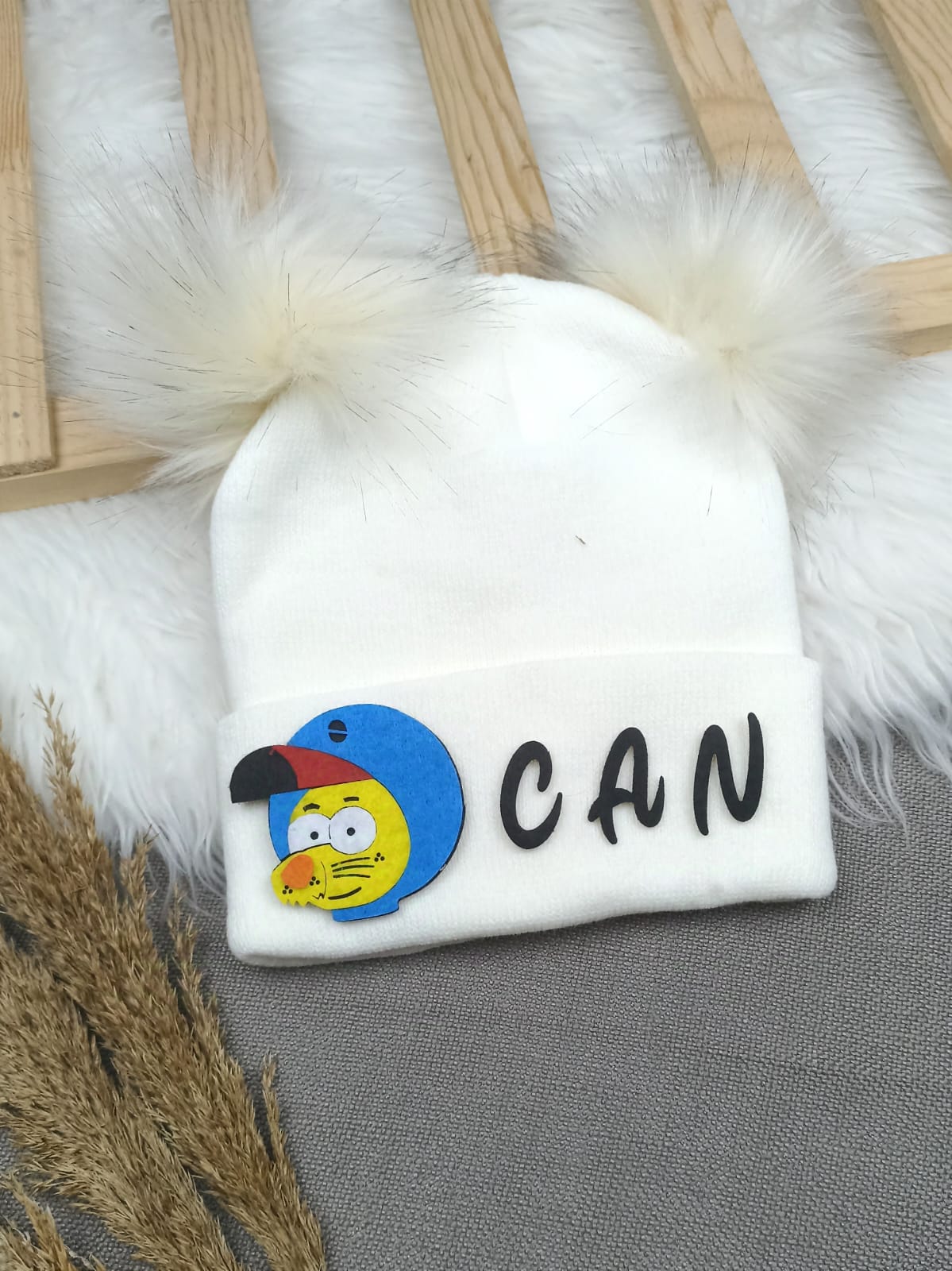 B0312 KREME KREM ERKEK  İSME ÖZEL TRİKO BERE - 5