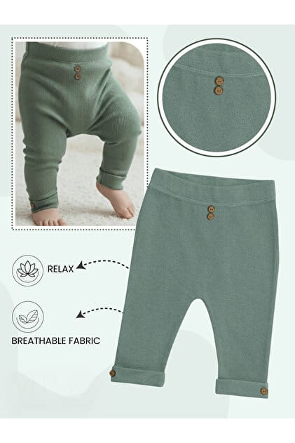 1068  AHŞAP DÜĞME DETAYLI TEK ALT   - Kahve / 9-12 Ay