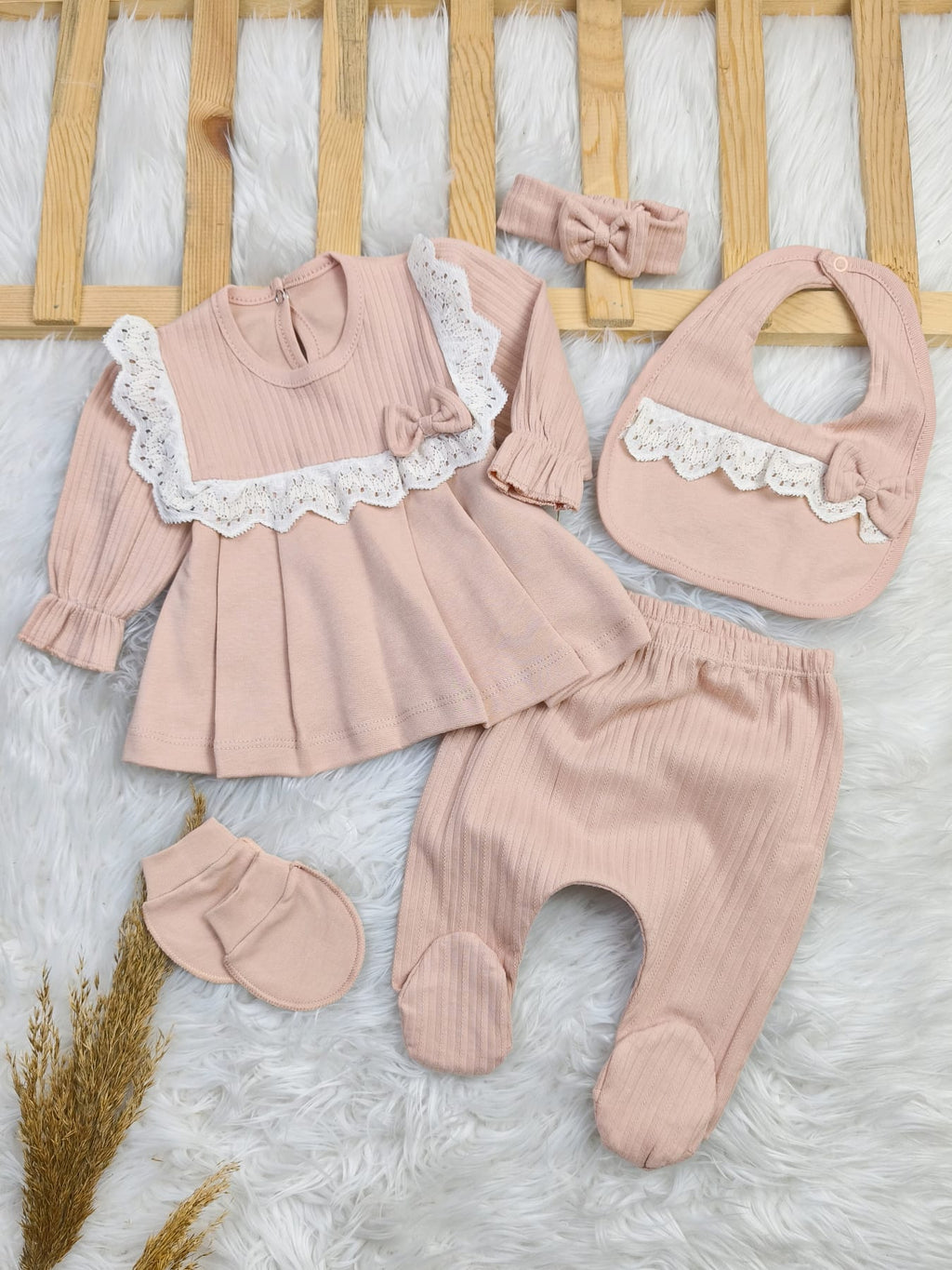 433173 MADAMME KIZ BEBEK 5'Lİ HASTANE ÇIKIŞI SETİ - Ekru / 0-3 Ay