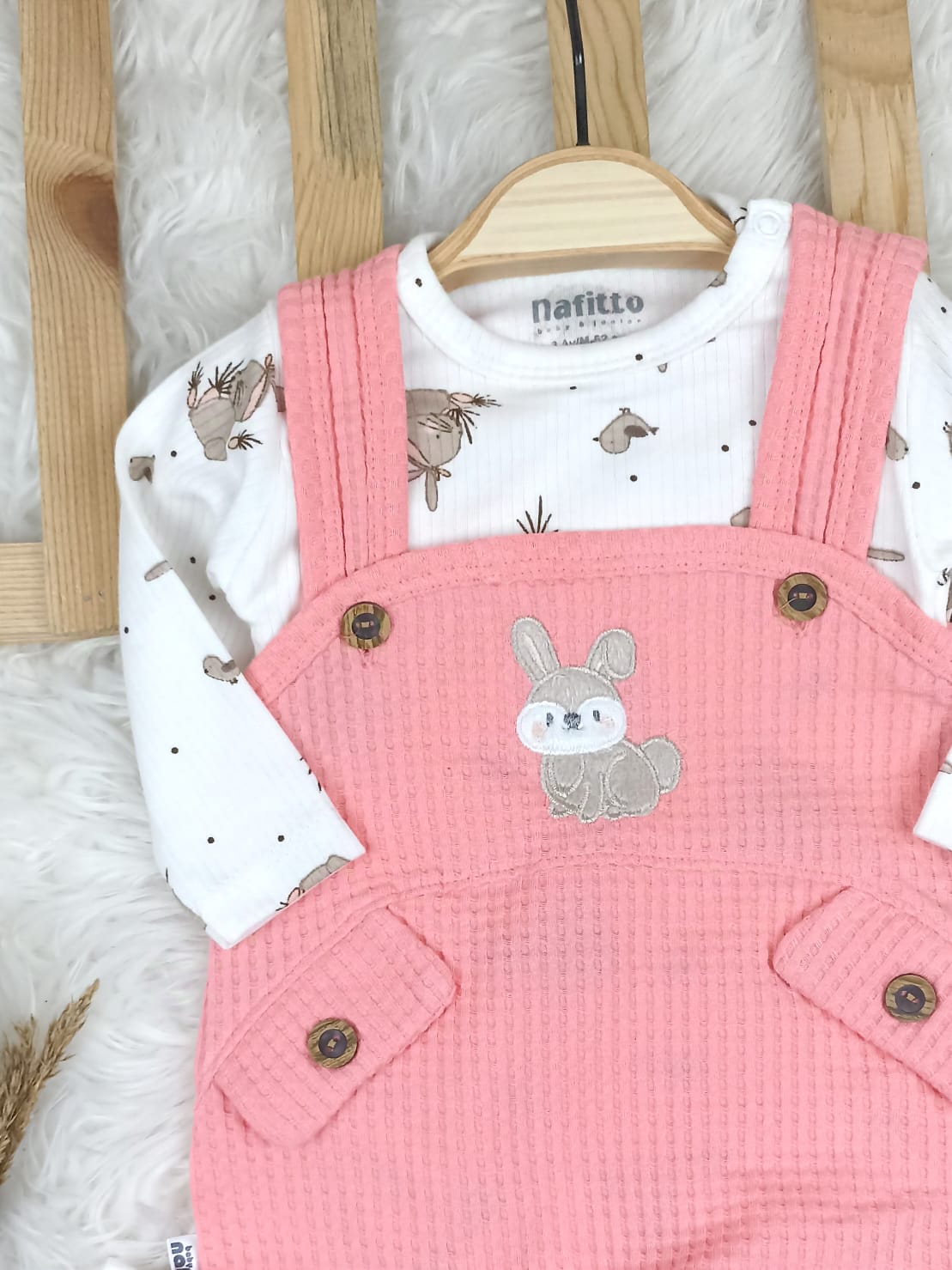 1456 TAVŞAN WAFFLE KUMAŞ SLOPET TULUM  - Nar çiçeği / 3-6 Ay