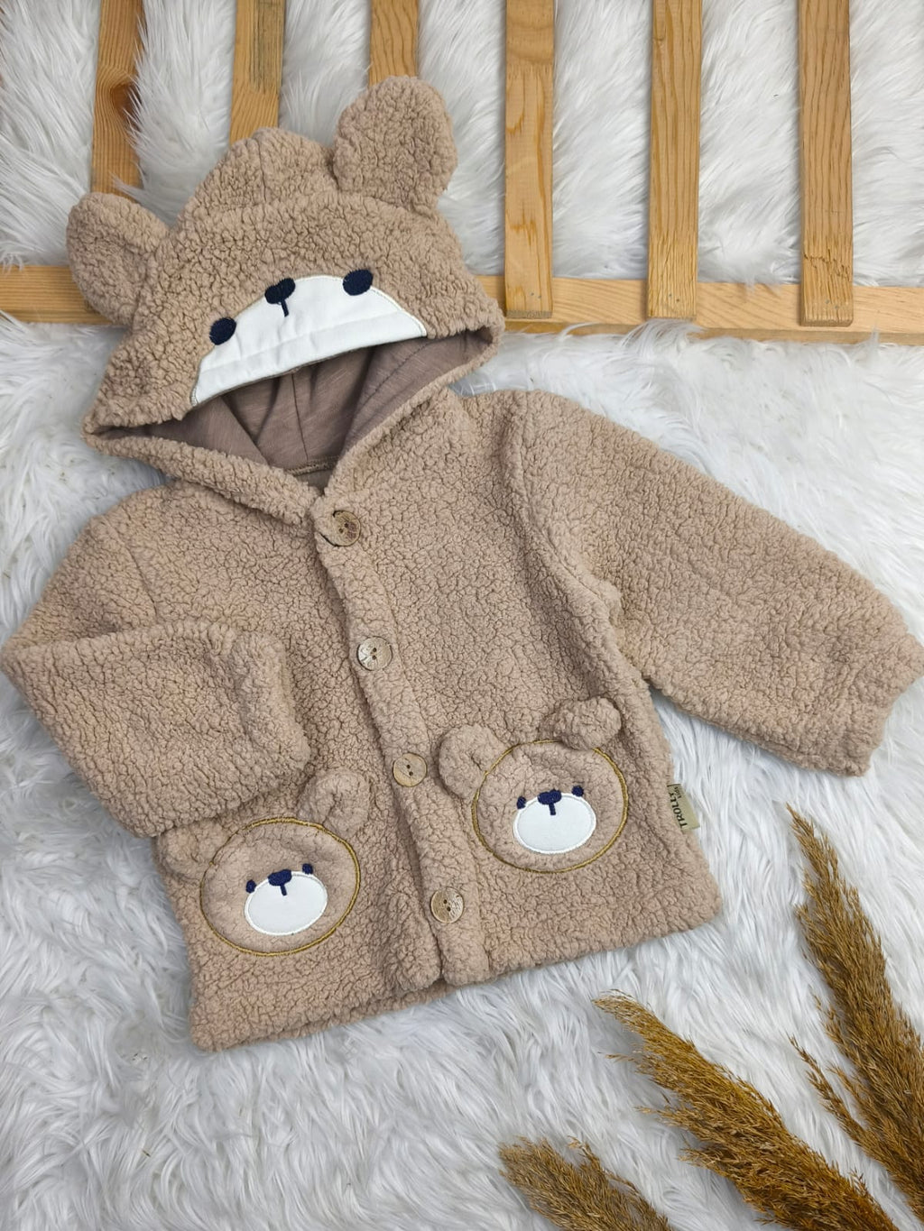 2589 AYICIK KULAKLI KAPŞONLU CEP DETAY KUZU WELSOFT MONT  - Kahve / 1 Yaş