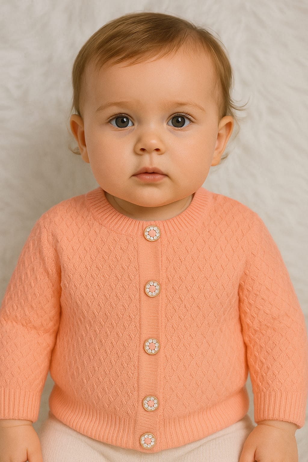 2567 ÖNDEN DÜĞMELİ TRİKO HIRKA  - Ekru / 6-9 Ay