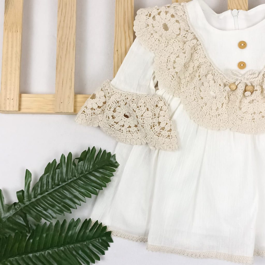 ELB-2351 Dantel Boncuklu Naturel Elbise  - 9