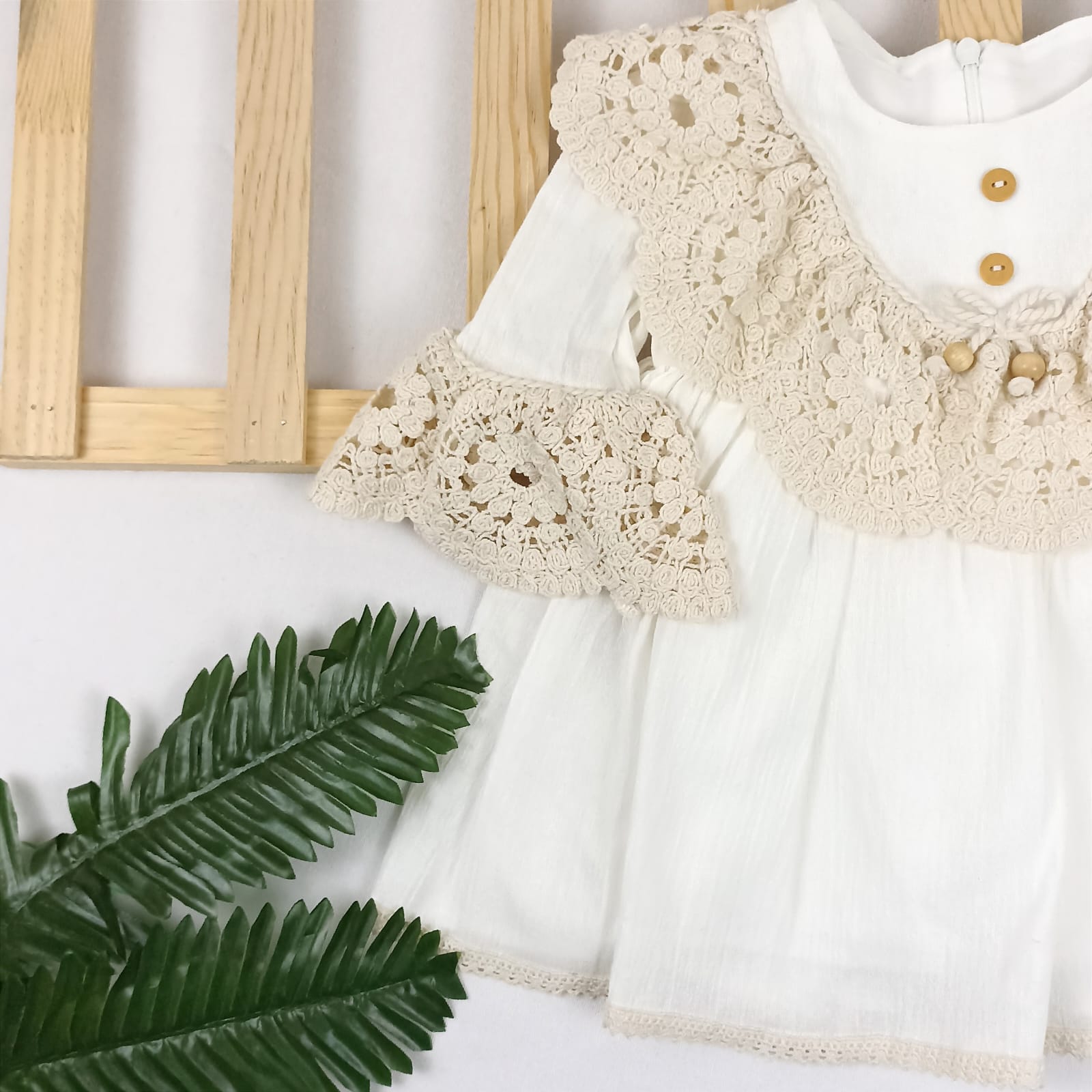 ELB-2351 Dantel Boncuklu Naturel Elbise  - 9