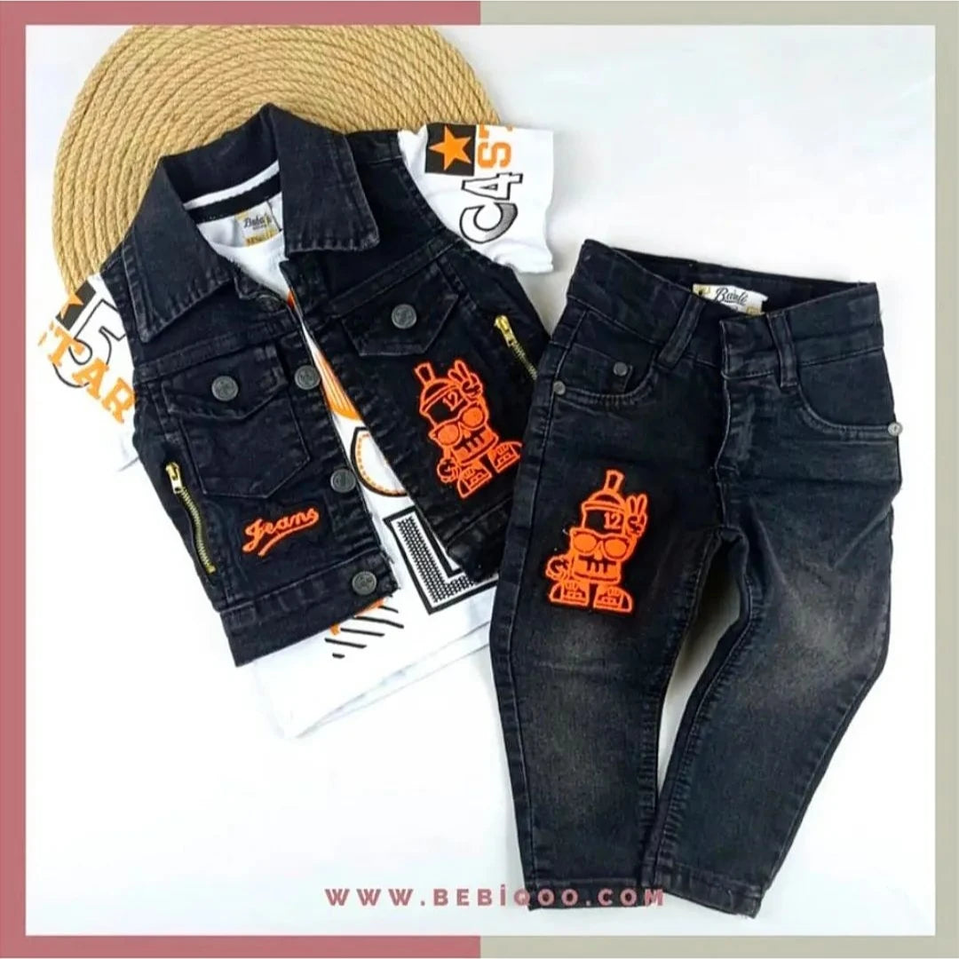 TKM-1825 Erkek Bebek Kot Yelekli Takım  - 1-2